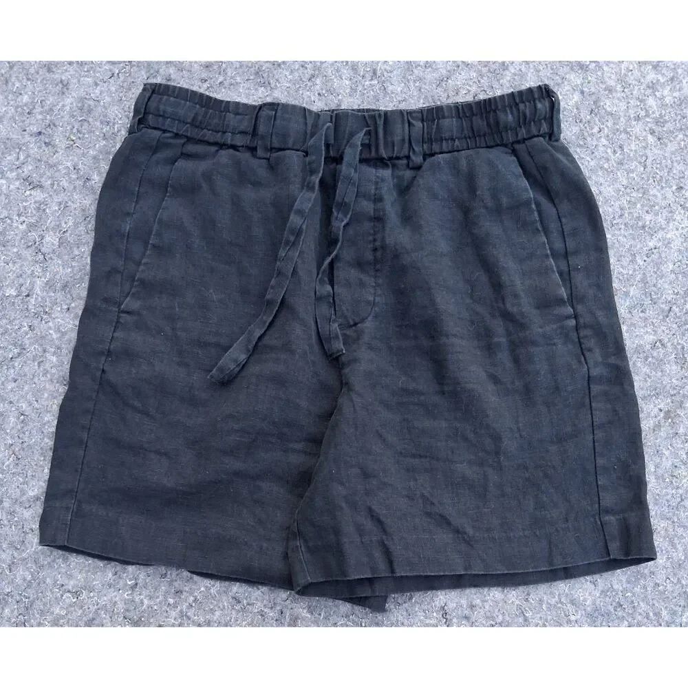 Zara womens medium 100% linen shorts black hi waist wide leg resort wear